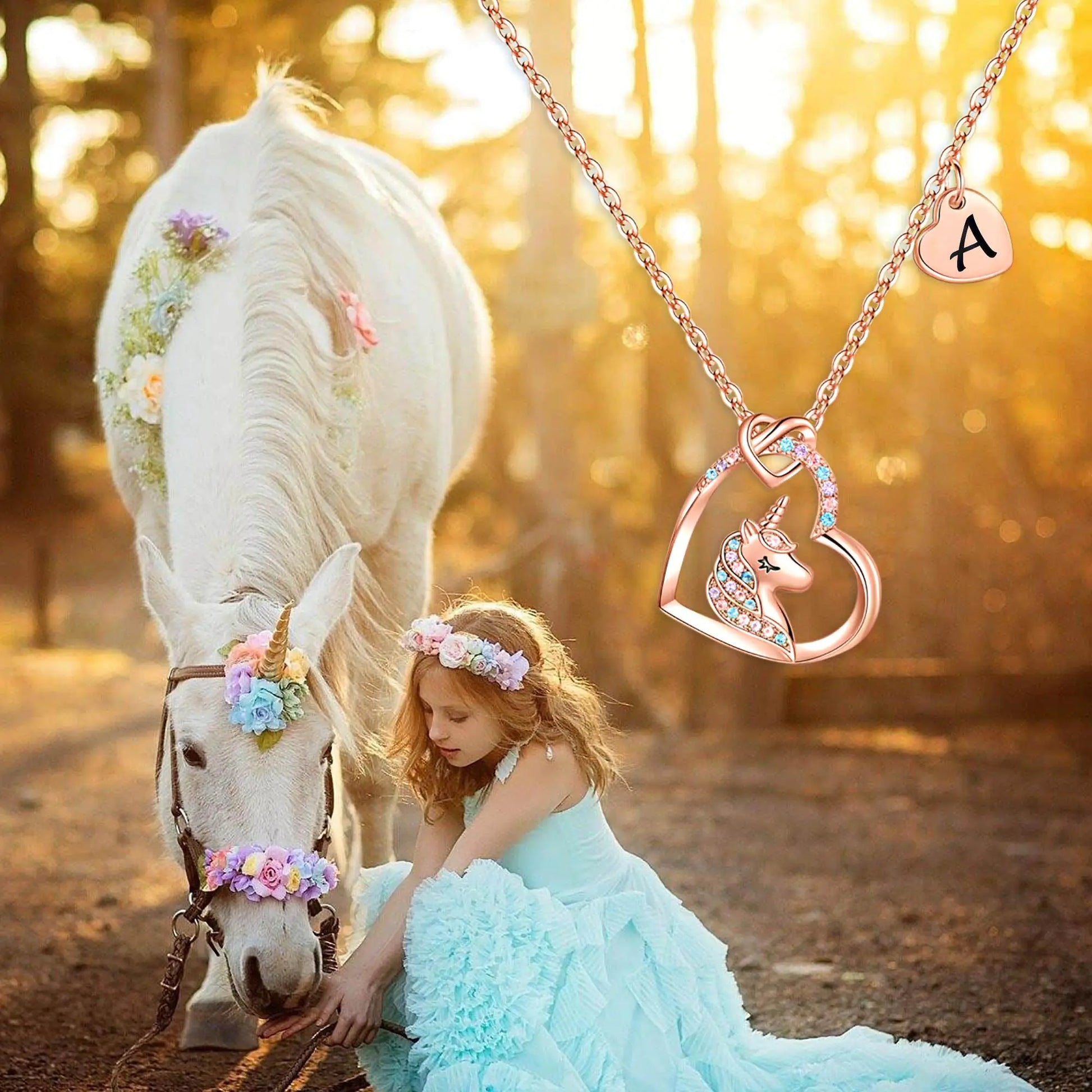 Unicorn Necklace for Girls - Rose Gold